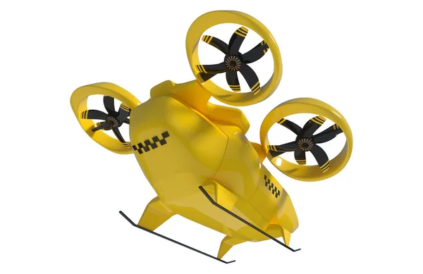 Yellow Flying Taxi Isolated White Background City Electric Transport Drone — Stock Photo, Image