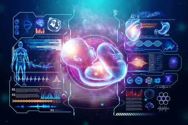 Child Fetal Position Embryo Hologram Medical Indicators Concept Pregnancy Artificial — Stock Photo, Image