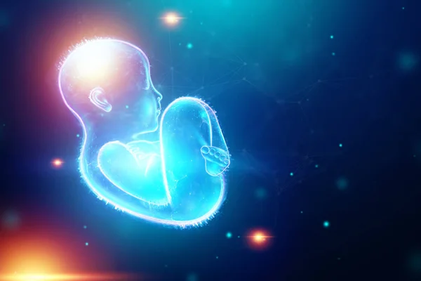 Βρέφος Ένα Παιδί Εμβρυακή Στάση Ένα Έμβρυο Ένα Ολόγραμμα Σκοτεινό — Φωτογραφία Αρχείου