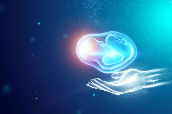 Künstliche Befruchtung Dagegen Kind Fetaler Position Embryo Hologramm Schwangerschaftskonzept Medizinische — Stockfoto