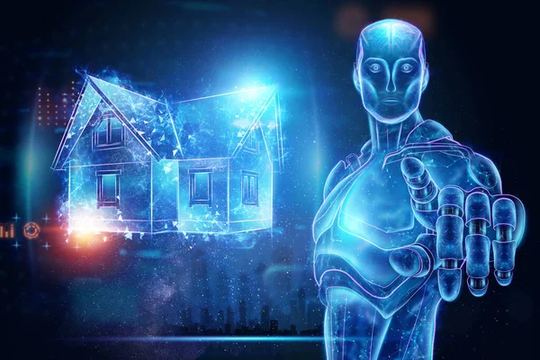 Inteligencia Artificial Holograma Una Casa Signo Porcentual Concepto Hipotecario Para —  Fotos de Stock