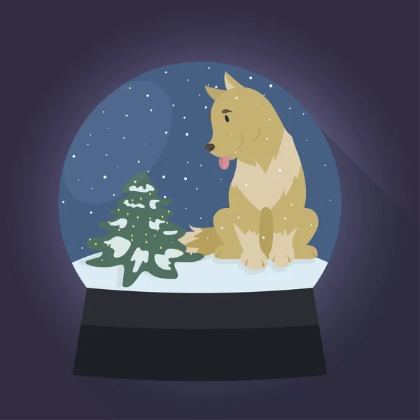 Bir kartopu Noel ağacı ile karikatür tarzı köpek