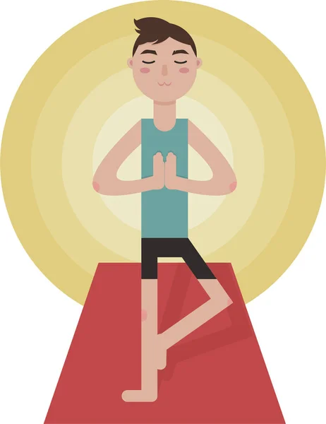 Genç adam bir ağaç poz yoga yaparken