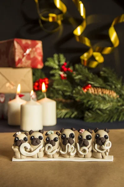 Christmas still life with candles, gifts and ornaments