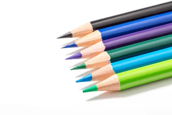 Color pencils isolated on white background.Close up. Stock Photo