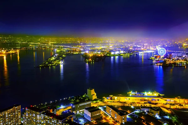 Colorido Noite Mar Horizonte Cidade Roda Gigante — Fotografia de Stock
