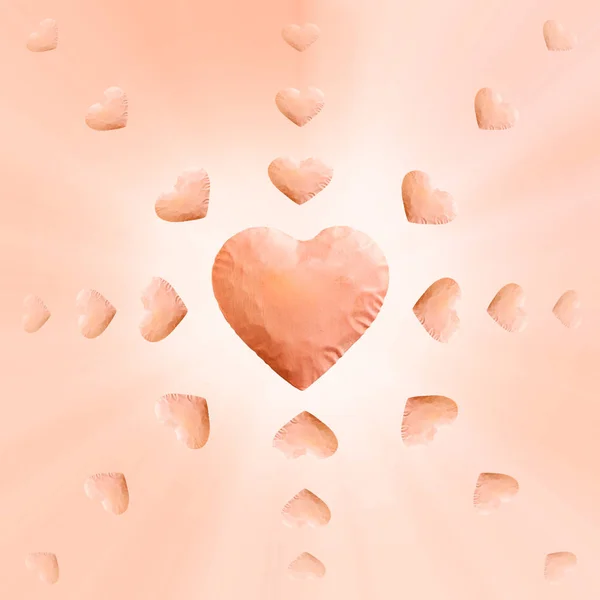 Coração rosa grande e corações pequenos e fundo rosa e espaço de cópia . — Fotografia de Stock
