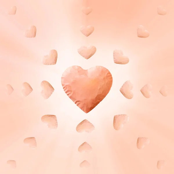 Corazón rosa grande y corazones pequeños y fondo rosa y espacio de copia . —  Fotos de Stock