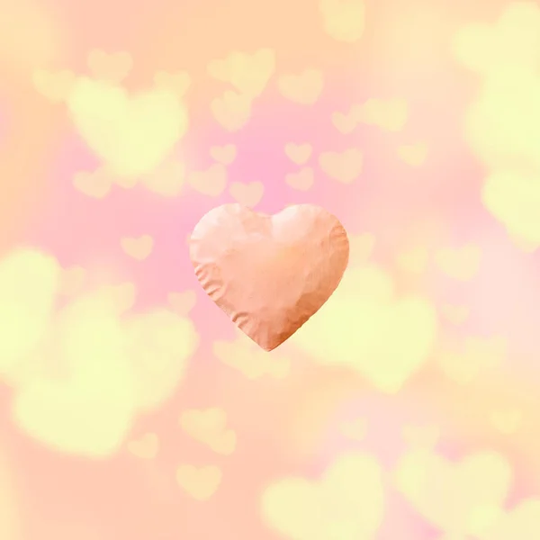 Big pink heart and pink background and copy space. big yellow with gray small hearts bright, colorful. — Stock Photo, Image