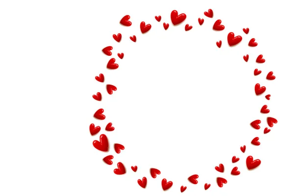 Quadro de corações vermelhos redondos no fundo de cor branca e espaço de cópia . — Fotografia de Stock