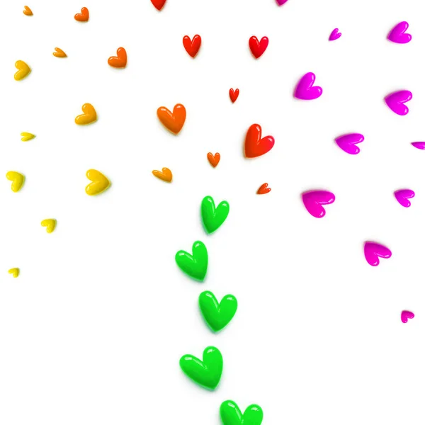 Small colorful hearts are set with like a fountain or like a tree on white color background. — Stock Photo, Image