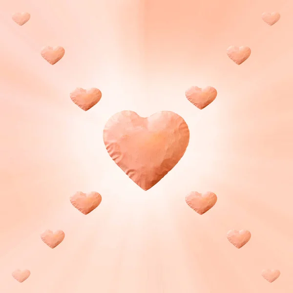 Corazón rosa grande y corazones pequeños y fondo rosa y espacio de copia . — Foto de Stock