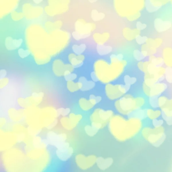 Grün, gelb mit blauem abstrakten Hintergrund in Form von gelben Herzen mit Bokeh — Stockfoto
