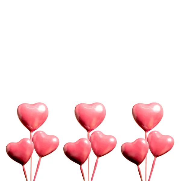Sada Růžových Srdcí Izolované Bílém Pozadí Kopírovat Prostor Valentýna Nebo — Stock fotografie