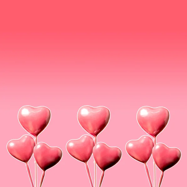 Набор Розовых Сердец Изолирован Розовом Фоне Градации Копировать Пространство Валентинов — стоковое фото