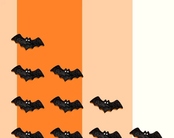 Set Black Bats Isolated Orange White Beige Colors Background Halloween — Stock Photo, Image