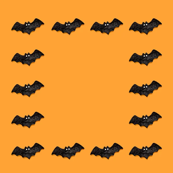 Conjunto Morcegos Pretos Isolados Fundo Cor Laranja Ornamento Halloween Colorido — Fotografia de Stock