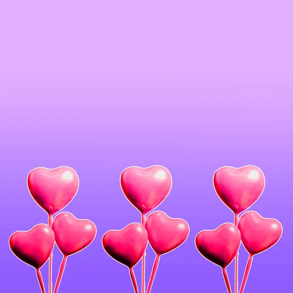 Zestaw Różowych Serc Wyizolowanych Fioletowym Tle Gradacji Przestrzeni Kopiującej Walentynki — Zdjęcie stockowe