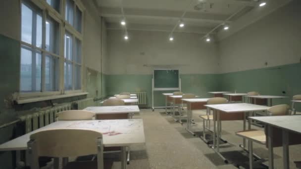 Shool classroom with desks — Stock Video