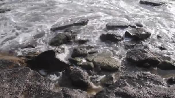 Grandi onde che si infrangono sulla spiaggia di pietra — Video Stock