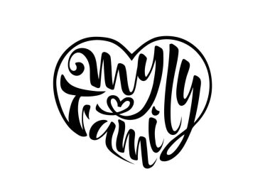 Rozetleri logo aile arması kartpostal hat el güzel metin yazılı yazı benim aile vektör çizim