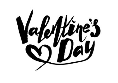 Sevgililer günün kutlu olsun, kartpostal, poster, Sevgililer ya da Vektör formatında baskı için el yazısı metin. Yazı, ilgi, siyah beyaz resim.