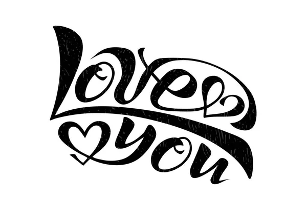 Texto manuscrito de caligrafía traducido al vector. Imagen vectorial de hermosas letras de la frase te aman por tarjeta de felicitación icono de inscripción o logotipo con un corazón — Vector de stock