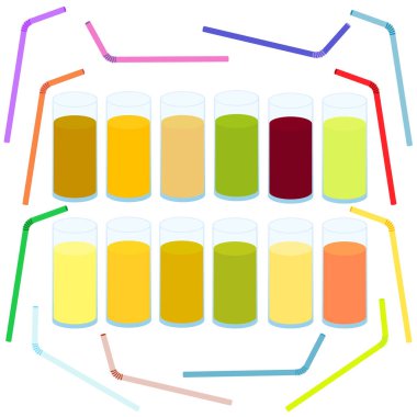 Vektör grafik Dünya Sağlık günü dokulu arka plan gözlükteki suyu, meyve suyu, saman, meyve, elma, muz, armut, mandalina, portakal, avokado, nar, kivi, mango, yeşil elma, Kırmızı elma, limon,
