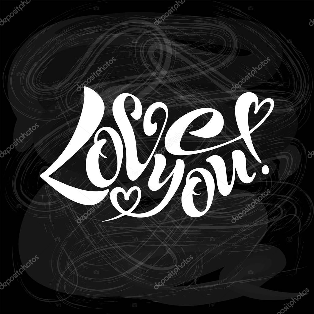 I love you, handwritten text for postcards, posters, valentines, logos or prints in vector format. The inscription, the color of calligraphy. pink, blue, red. Lettering, calligraphy, lettering image on Colored background. EPS 10
