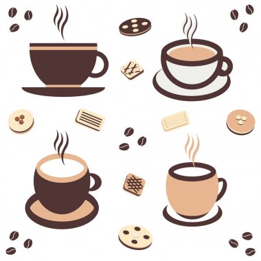 Vektör çizim, cappuccino kahve, sütlü kahve, espresso fincan