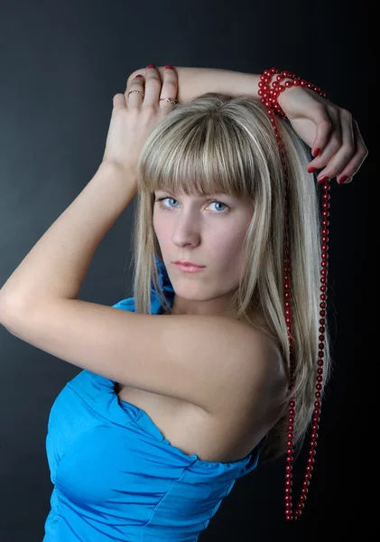 Woman in blue dress — Stock Photo, Image