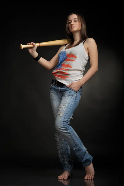Donna con mazza da baseball — Foto Stock