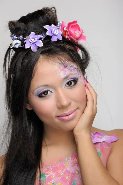 Close-up portrait of asian girl with make-up — Stock Photo, Image