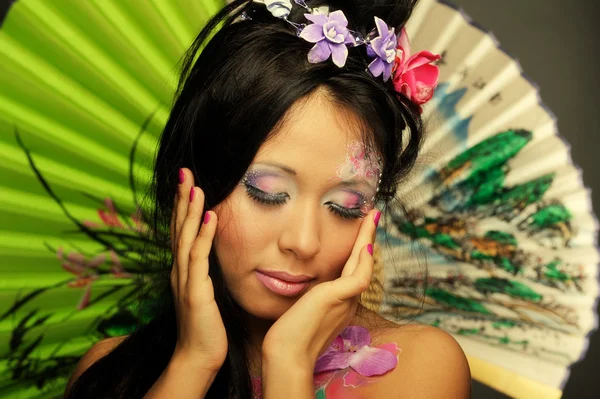 Close-up portrait of asian girl with make-up — Stock Photo, Image