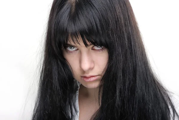 Angry girl on white background — Stock Photo, Image