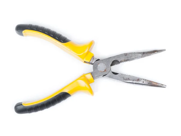 Old Pliers Yellow Handle Isolated White Background — Stock Photo, Image