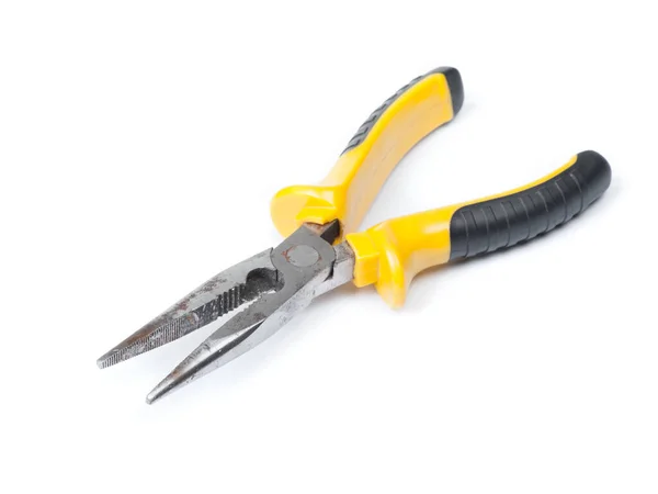 Old Pliers Yellow Handle Isolated White Background — Stock Photo, Image