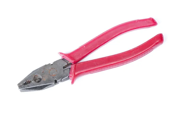 Old Pliers Red Handle Isolated White Background — Stock Photo, Image