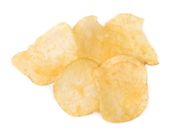 Punhado Batatas Fritas Amarelas Isoladas Fundo Branco — Fotografia de Stock