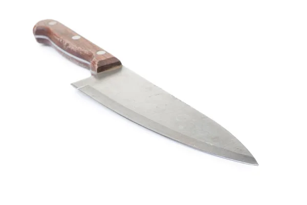 Ahşap Saplı Eski Mutfak Bıçağı Beyaz Arka Planda Izole Edilmiş — Stok fotoğraf