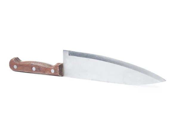 Ahşap Saplı Eski Mutfak Bıçağı Beyaz Arka Planda Izole Edilmiş — Stok fotoğraf