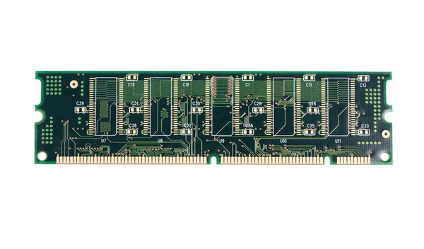 白色背景下隔离电子元件计算机Ram存储器的绿棒 — 图库照片