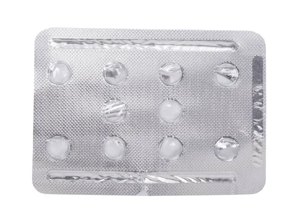 Blister Vazio Utilizado Comprimidos Isolados Sobre Fundo Branco — Fotografia de Stock