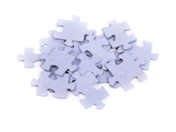 Heap Van Puzzelstukjes Geïsoleerd Witte Achtergrond — Stockfoto