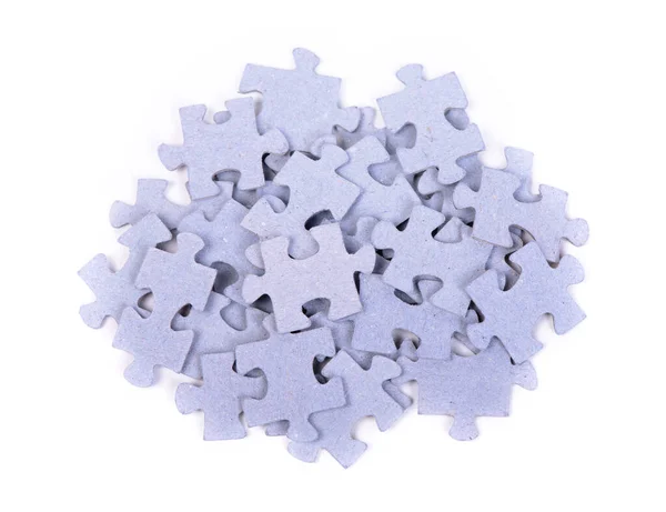 Mucchio Pezzi Puzzle Isolati Sfondo Bianco — Foto Stock