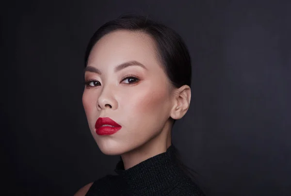 Portrait Young Asian Woman Red Lips — Stock Photo, Image
