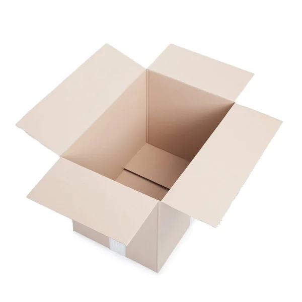 Open Empty Cardboard Box Isolated White Background — Stock Photo, Image