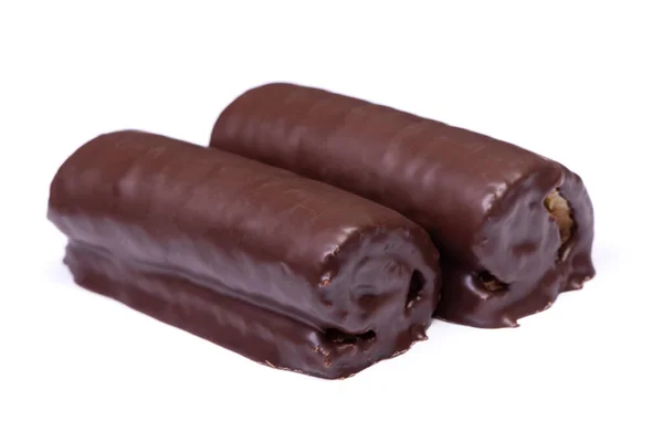 Сладкий Шоколад Глазированные Булочки Выпечки Белом Фоне — стоковое фото