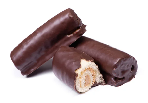 Chocolate Doce Rolos Pastelaria Vitrificados Isolados Fundo Branco — Fotografia de Stock