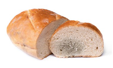 Beyaz arkaplanda izole edilmiş küflü ekmek parçası